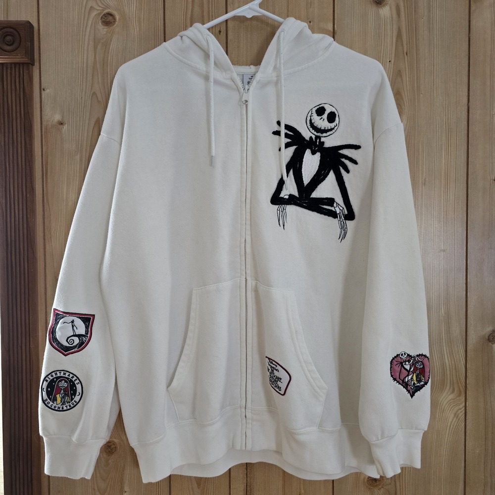 Disney Nightmare Before Christmas Jack Skellington Zip Hoodie Womens XL Ivory